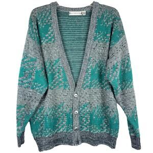 Vintage Grunge Wool Blend Funky Retro Patterned Button Grandpa Cardigan Size XL